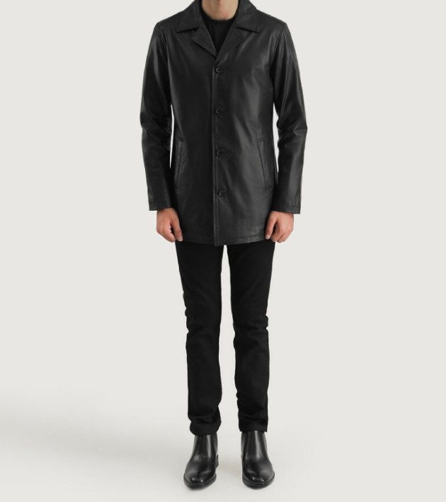 Midnight Slate Black Leather Coat