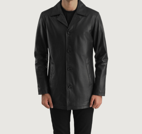 Midnight Slate Black Leather Coat