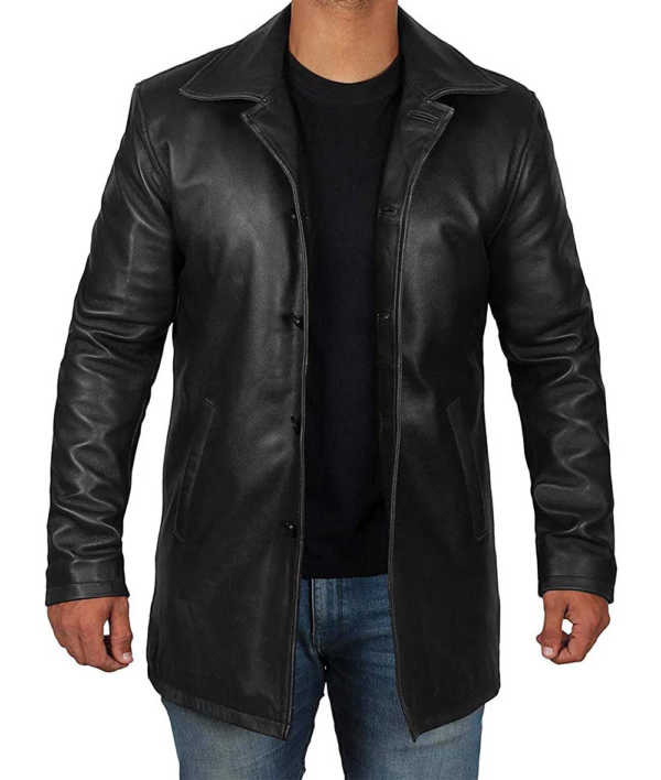 Natural Real 3 4 Length Black Leather Coat Mens