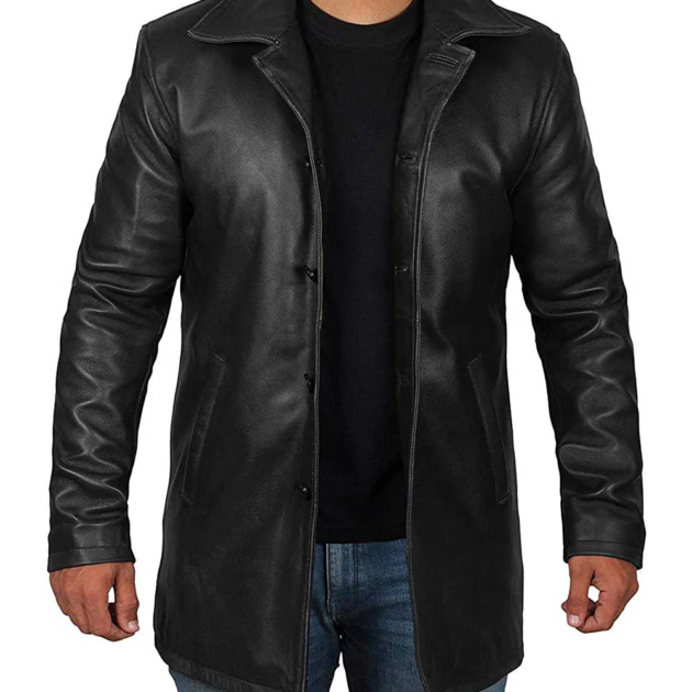 Natural Real 3 4 Length Black Leather Coat Mens