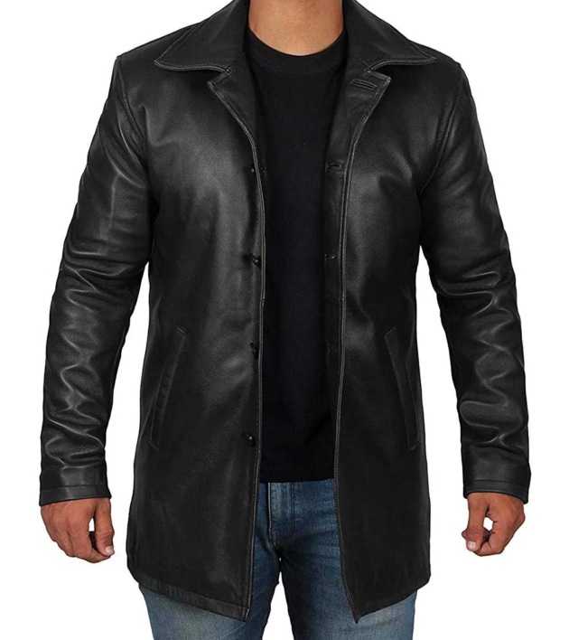 Natural Real 3 4 Length Black Leather Coat Mens