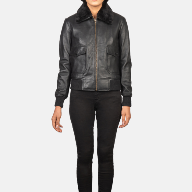 Astra Black Leather Aviator Jacket – Vintage Military Style