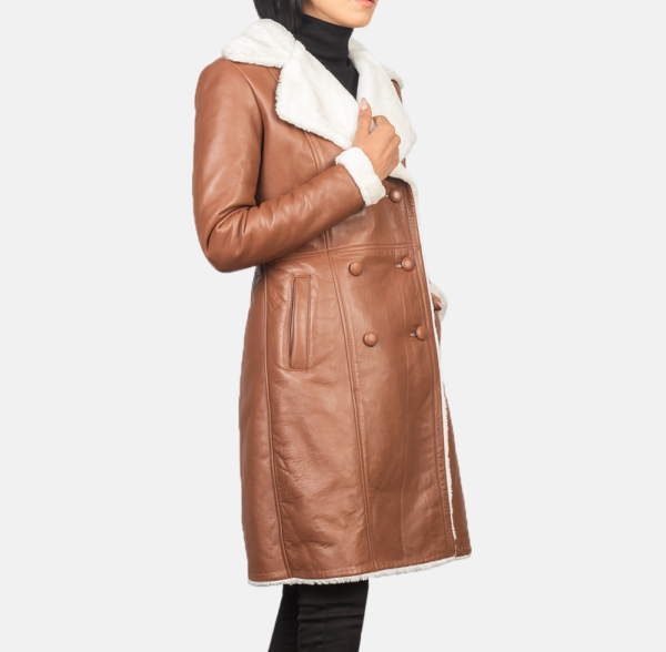 Isla Brown Double-Breasted Shearling Coat