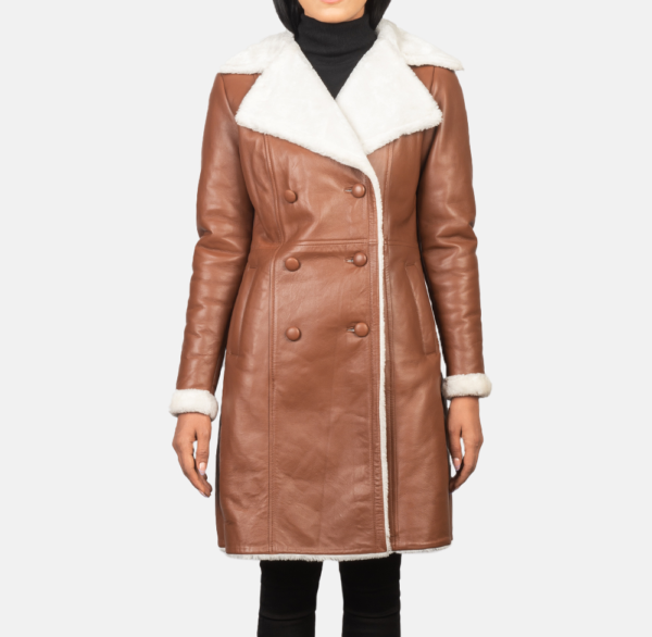 Isla Brown Double-Breasted Shearling Coat