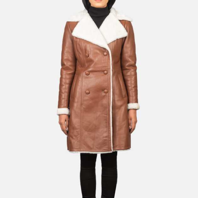 Isla Brown Double-Breasted Shearling Coat