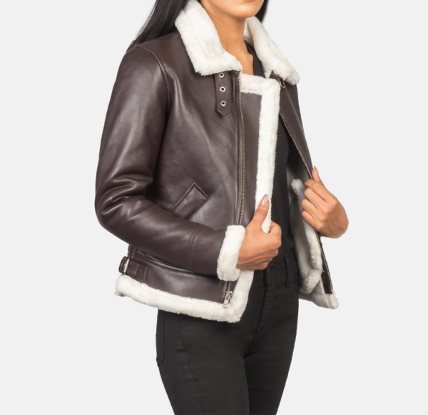 Maritza B-3 Maroon Fur Leather Jacket