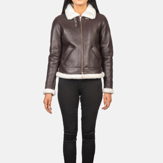 Maritza B-3 Maroon Fur Leather Jacket