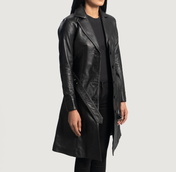 Midnight Elegance Black Leather Trench Coat