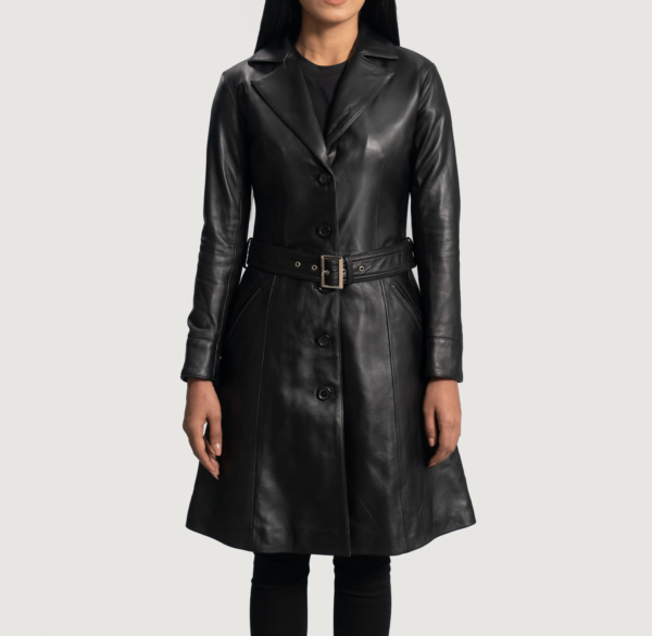 Midnight Elegance Black Leather Trench Coat