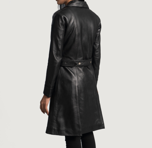 Midnight Elegance Black Leather Trench Coat