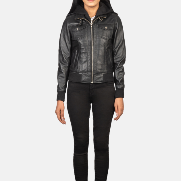 Ryder Black Leather Jacket with Detachable Hood – Modern and Versatile