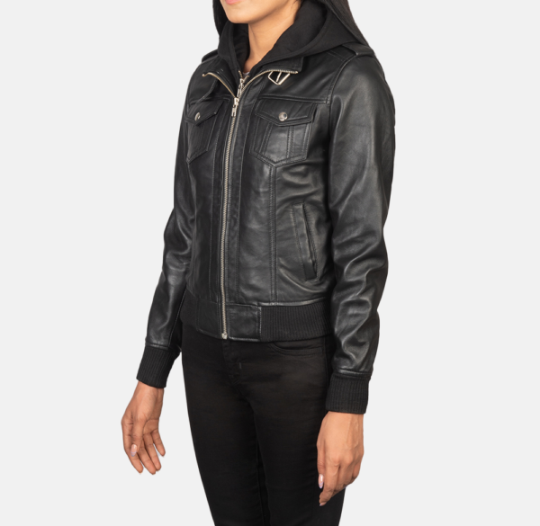 Ryder Black Leather Jacket with Detachable Hood – Modern and Versatile