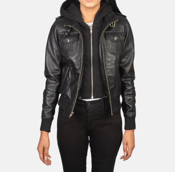 Ryder Black Leather Jacket with Detachable Hood – Modern and Versatile