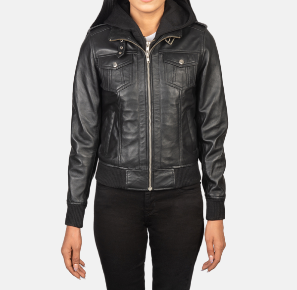 Ryder Black Leather Jacket with Detachable Hood – Modern and Versatile