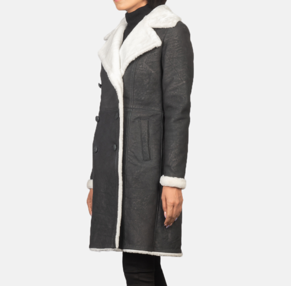 Selene Black Double-Breasted Shearling Coat