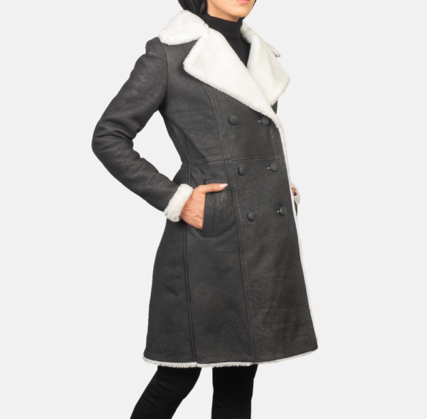 Selene Black Double-Breasted Shearling Coat