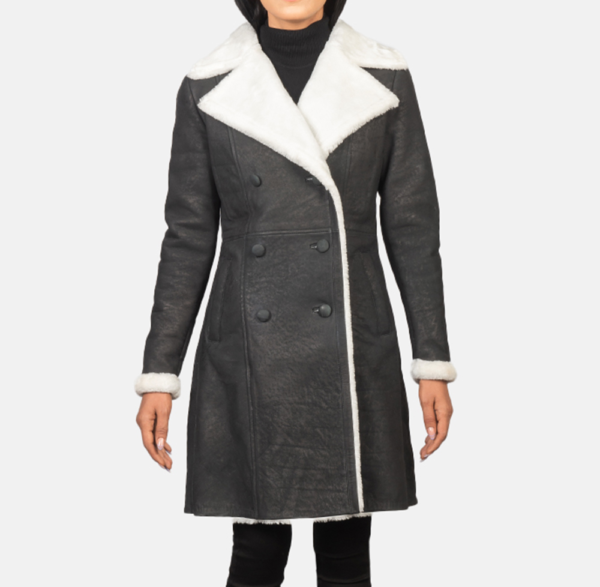 Selene Black Double-Breasted Shearling Coat