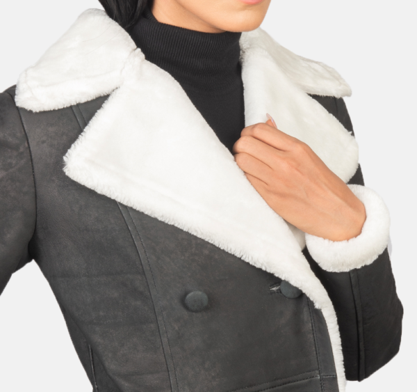 Selene Black Double-Breasted Shearling Coat