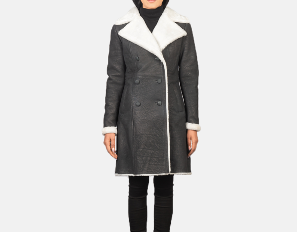 Selene Black Double-Breasted Shearling Coat