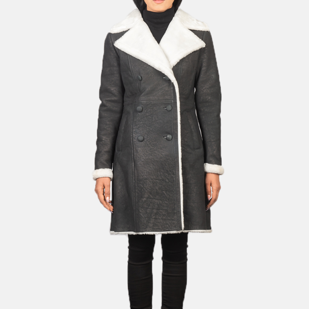 Selene Black Double-Breasted Shearling Coat