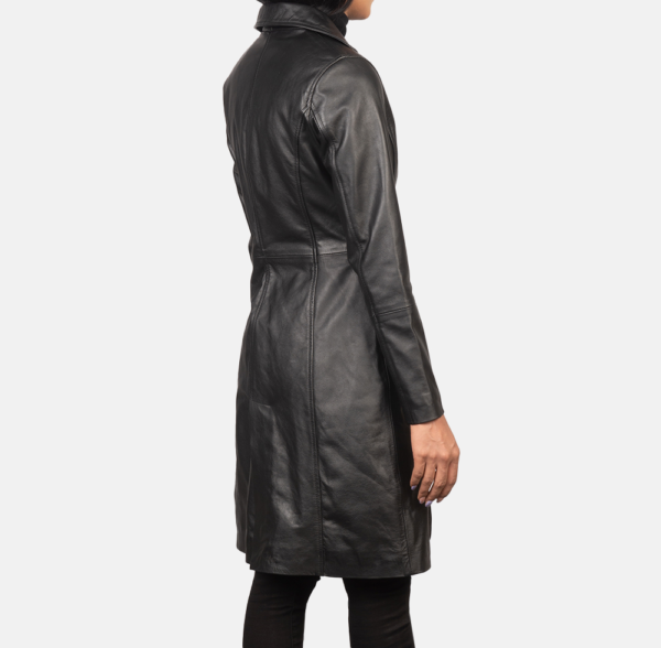 Selene Black Single-Breasted Leather Coat – Stylish & Refined
